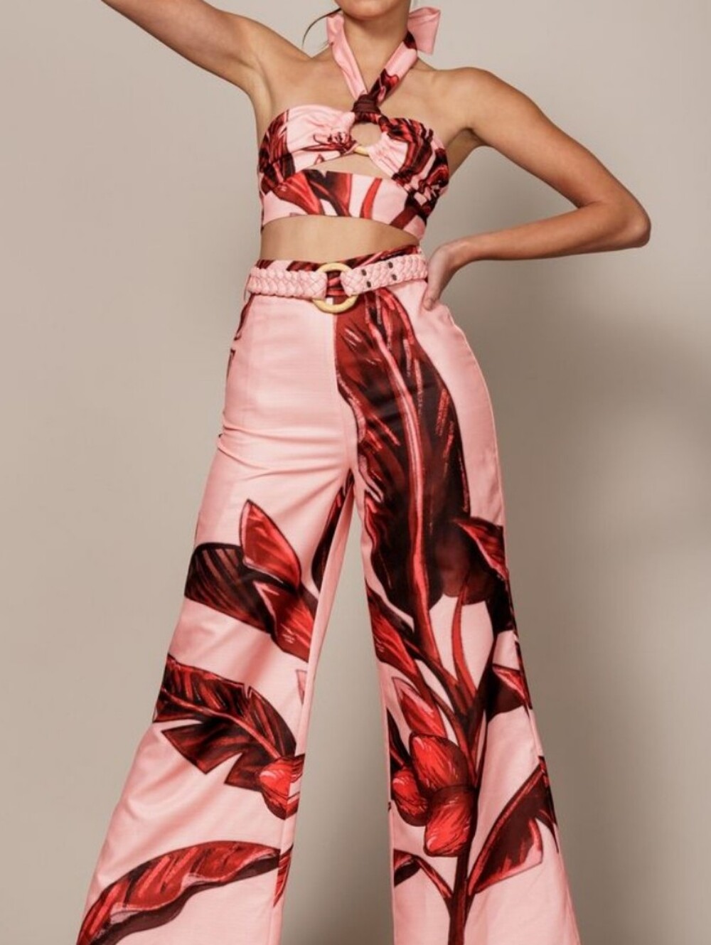 Eb Luxe Tropical Print Halter Top And High-waisted Pants